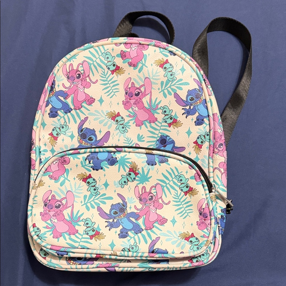 Stitch and Angel 10.5” Backpack - Pink and Blue